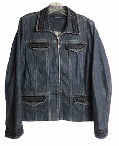 Jones New York Signature Denim Jacket ~Women’s Size L ~ Beaded ~ Zip Front ~ EUC - Picture 1 of 9