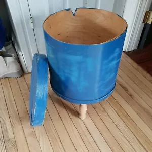Vtg Round Bentwood Pantry Cheese Box Wood Handmade Table Painted Blue Storage - Picture 1 of 11