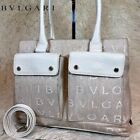 BVLGARI bag canvas white wide 31.5cm inside zippered pocket w/strap Used