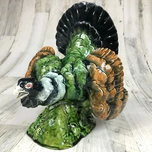 Rare Antique Majolica 10.5" Tall Pottery Bird Figurine Signed #9605 Capercailli - Picture 1 of 12