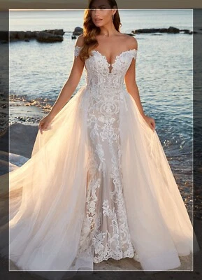 Glitter Tulle Lace Wedding Dress Bridal Gown Custom made 2 in 1 Detachable Train - Image 1 of 4