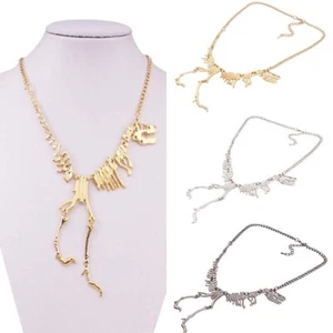 Dinosaur T-Rex Bone Fashion Statement Necklace Chain Pendant Halloween Jewellery - Picture 1 of 6