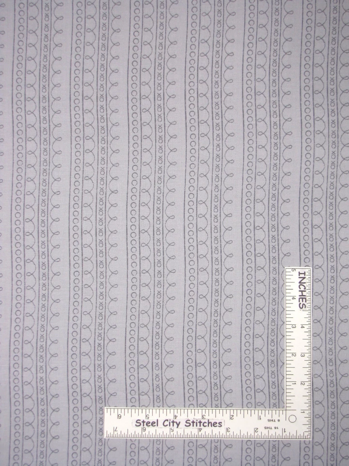 Baby Nursery XO Loop Doodle Stripe Gray Cotton Fabric RJR First Words - Yard - Image 1 of 1