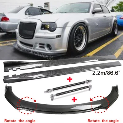Carbon Fiber Style Front Bumper Lip Side Skirt Strut Rods For Chrysler 300 Foto 1 de 4