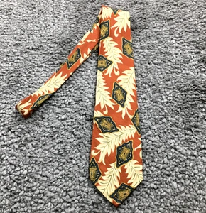 VTG Burberrys of London Mens Silk Tie Coral w Leaf Print Hand Sewn USA EUC - Picture 1 of 10