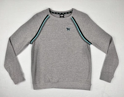 Sudadera Victoria's Secret ROSA Gris Raglán Cuello Redondo Rayas Logo Perro Talla Pequeña Foto 1 de 4