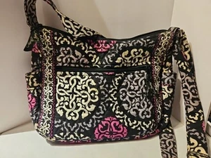 Vera Bradley Crossbody Shoulder Bag Purse Canterberry Magenta Medallion Black - Picture 1 of 11