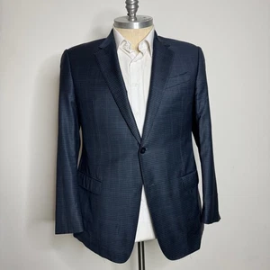 Armani Collezioni G Line Blue Houndstooth Blazer Jacket Mens Size 56 EU 44R US - Picture 1 of 11
