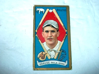 ANTIGUA TARJETA DE BÉISBOL ORIGINAL DE 1911 HASSAN CIGARETTES T205-KRAUSE PHILA. AMER Foto 1 de 4