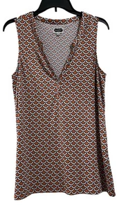 Top sin mangas Mud Pie naranja, blanco y azul marino con cuello en V talla M - Imagen 1 de 5