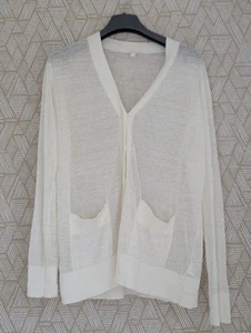COS Linen Silk Blend Button Through V-Neck Long Sleeve White Cardigan Sm 8-10 - Picture 1 of 7