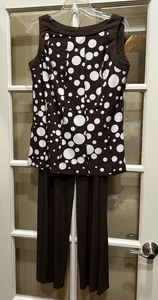Retro Sandra Darren 2 pc womens sleeveless pant suit 10 brown polka dots unworn - Picture 1 of 7