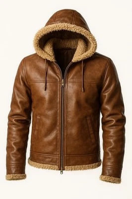 Sudadera con capucha unisex de piel de oveja con piel - Chaqueta negra con capucha de piel de oveja de invierno Foto 1 de 4