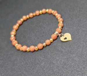 Edelstein Sandstein 6 mm vergoldet Edelstahl Herz Geschenk jeder Anlass rosegold - Bild 1 von 6