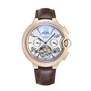 Orologio CASENO Classic Uomo Tourbillon Automatico Meccanico Scheletro di Pelle - Foto 1 di 8