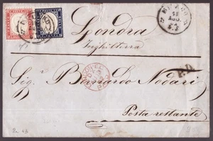 Italia Regno, 20 e 40 c. su lettera per Londra del 1862    -HB44 - Picture 1 of 4