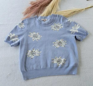 Nanette Lepore Lilac Blue White Flower Sweater Size Large - Picture 1 of 7