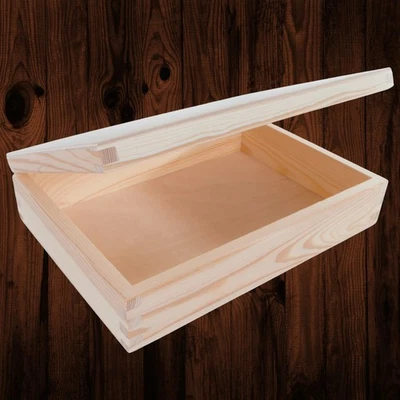 Rectangular Wooden Box with Lid | 26.5 x 19 x 6.5 cm | Plain Decorative Pine - Image 1 of 4