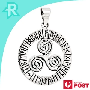 Norse Viking Runes Triskeles Sterling Silver 925 Pendant - Picture 1 of 6