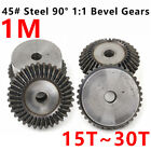 1 Modulus Bevel Gear 45# Steel 90° 1:1 Pairing Metal Umbrella Gear 15/16~30Teeth