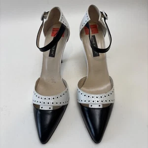 Women’s Anne Klein Vintage Ivory and Black Spectator Pump Ankle Strap 9.5 M - Picture 1 of 10