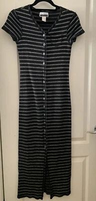 VTG Contempo Casuals Women's Small Striped Black Silver  Long Dress Made In USA - Image 1 of 4