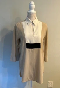Echte Max Mara Tunika Oberteil Dreiviertelärmel 100 % Seide beige/hellbraun/creme Gr. Small - Bild 1 von 7