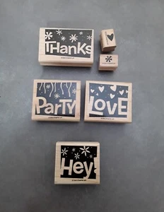 Word Play Rubber Stamp Set of 6 Stampin' Up! 2004 Thanks Love Party Hey Heart - Picture 1 of 10