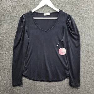 Full Circle Trends Shirt Women's Large Black Long Puff Sleeve Top NWT - Picture 1 of 11