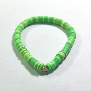 Nature Green Polymer Clay Beaded Bracelet w/ Rose Gold Brass Star - Handmade - Picture 1 of 1