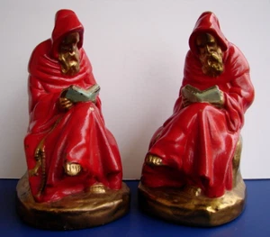 Antique Friar Monks Marion Armor Bronze Co Red reading book Bookends Spiritual - Picture 1 of 19