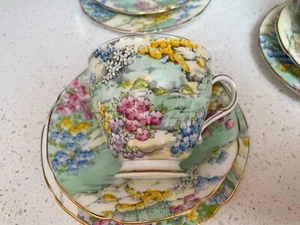 Paragon 6 Cups/Saucers 6 Dessert Plates & Bowl Art Deco Chintz Garden - Picture 1 of 12