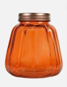 Tarro de vidrio naranja con forma de calabaza con tapa nuevo - Imagen 1 de 4
