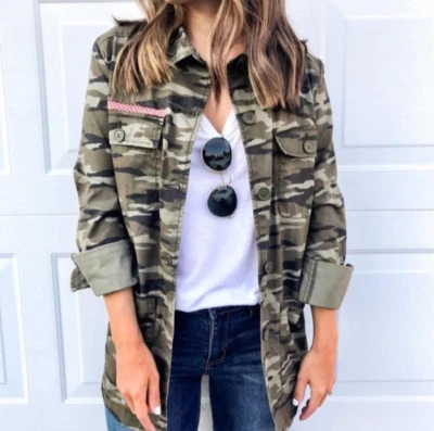 Chaqueta Caslon Camuflada Mujer M Verde Bordado Utilidad Gran Tamaño Militar 100% Algodón Foto 1 de 4