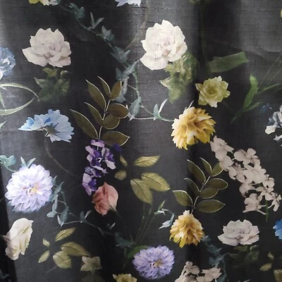 Botanical Floral Flower WildFlower Shower Curtain Charcoal Gray Background - Image 1 of 2