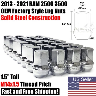 32 Chrome OEM Factory Lug Nuts 14x1.5 Fits 2013 & Newer Ram 2500 3500 Heavy Duty - Изображение 1 из 4