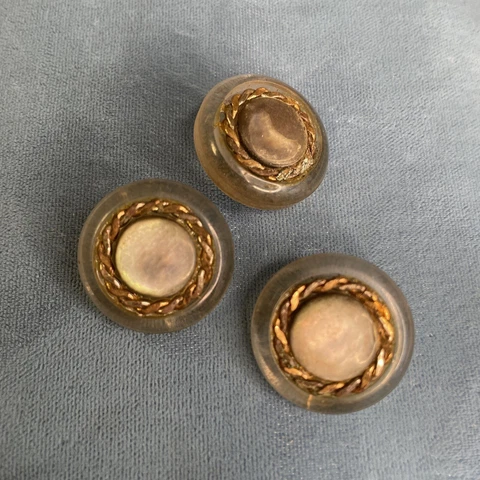 Antique Vintage Lucite Gray MOP  Button Apple Juice Brown 3 Buttons 23 mm Cover