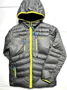 250140 Girls M MARMOT C97420 700 Fill Silver Gray Hooded Down Puffer Jacket EUC - Picture 1 of 5