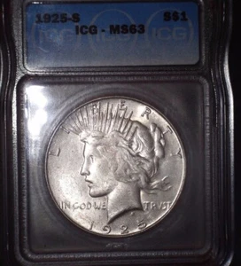 1925-S Dollaro argento pace, ICG MS 63. Patina originale e senza emissione!! - Foto 1 di 2