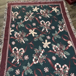 GOODWIN WEAVERS LAURIE'S COUNTRY CANDY CANES 50 X 68 THROW BLANKET Gingerbread - Picture 1 of 9