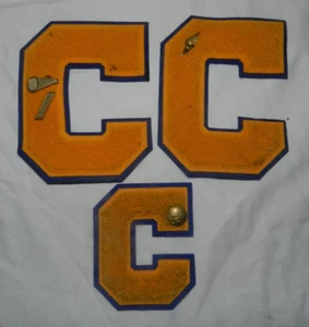 Lot of 3 Varsity Lettermans Letter Cs with Pins Cheer Track Yellow w Blue trim - Picture 1 of 8