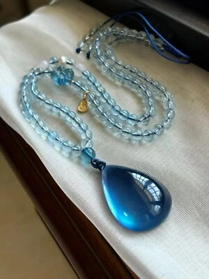 Colgante de moda de dama de cristal azul con piedras preciosas de aguamarina natural AAAA Foto 1 de 4