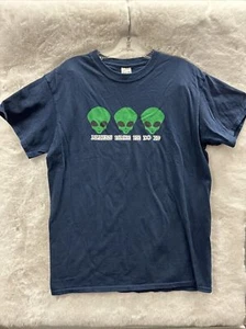 Vintage Aliens Made Me Do It T-Shirt Größe Medium Unisex blau! UFO Roswell Epic - Bild 1 von 8