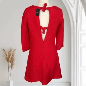 MAJE Kleid Schleife Rinis rouge rot NEU Gr. 3/L strukturiert Fit & Flare kurz 3/4 Ärmel - Bild 1 von 13