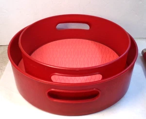 COPCO Non-Skid Pantry Cabinet Lazy Susan TURNTABLES low sides 12" an 10" RED - Picture 1 of 6