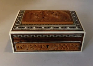 Fine Vintage / Antique Indian Carved Wood and Micro-mosaic Box - Picture 1 of 11