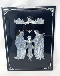 Nativity Scene Black Lacquer Mother Pearl Wall Art Jesus Mary Joseph Christian - Picture 1 of 20
