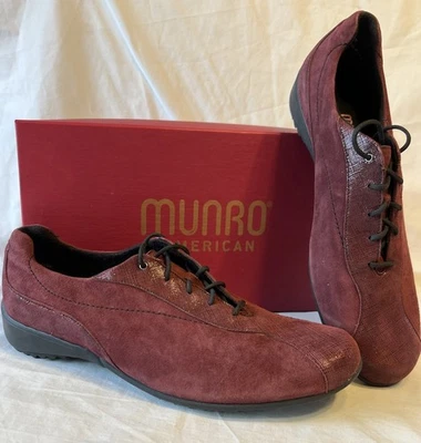 Tênis MUNRO Sydney Feminino Tamanho 11 N Vinho Camurça Brilhante Crosshatch Gravata Novo Na Caixa - Imagem 1 de 4