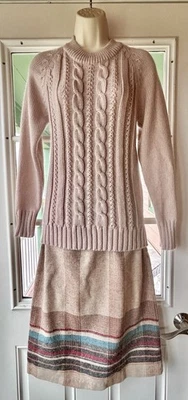 Vintage 70’s Beige Cable Knit Sweater & Woven A-Line Skirt - Image 1 of 4