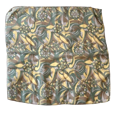 复古花卉女式方巾绿色棕色米色棕褐色韩国聚酯纤维 — 第 1/4 张图片